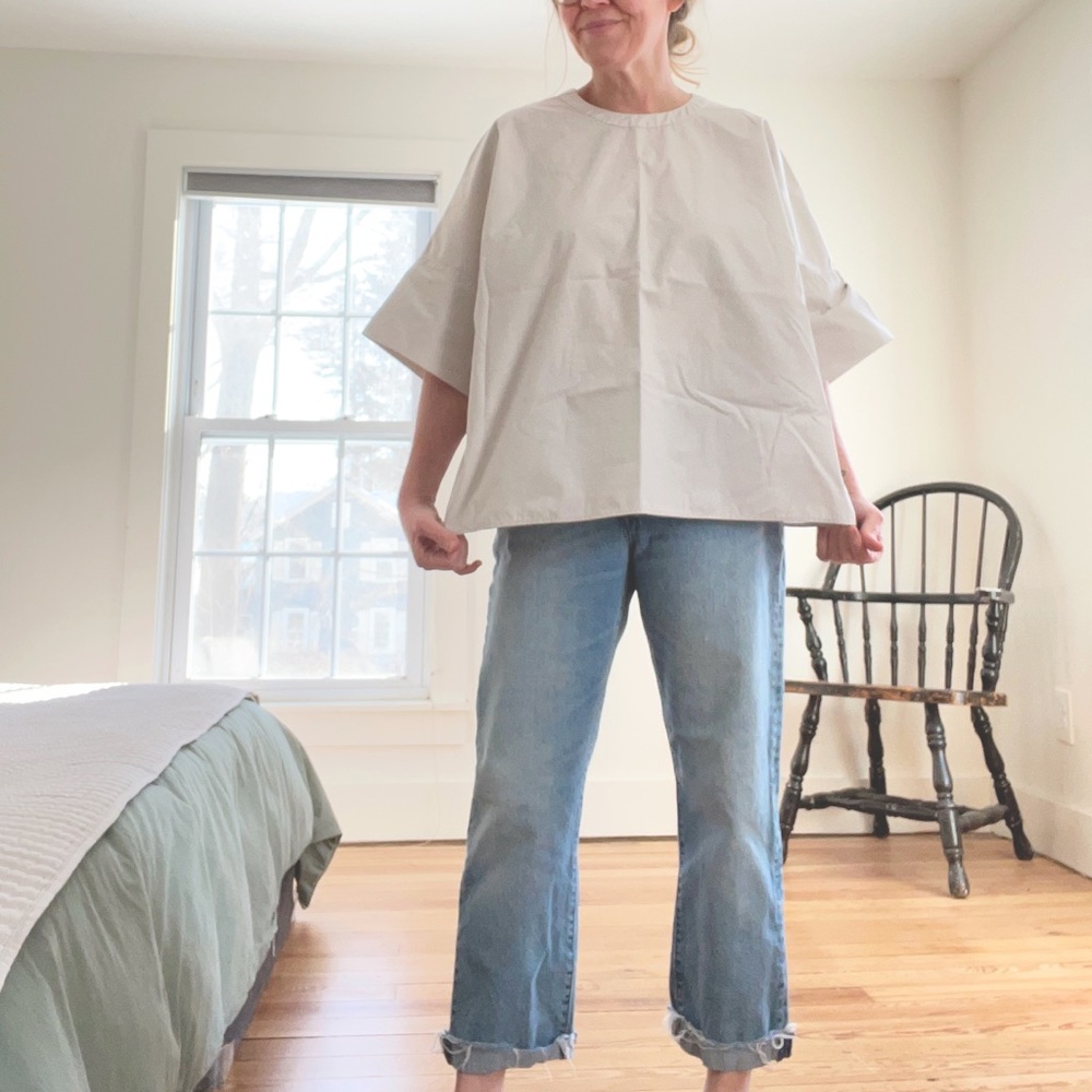 Muji Oversized Short-Sleeve Tunic in Light Beige